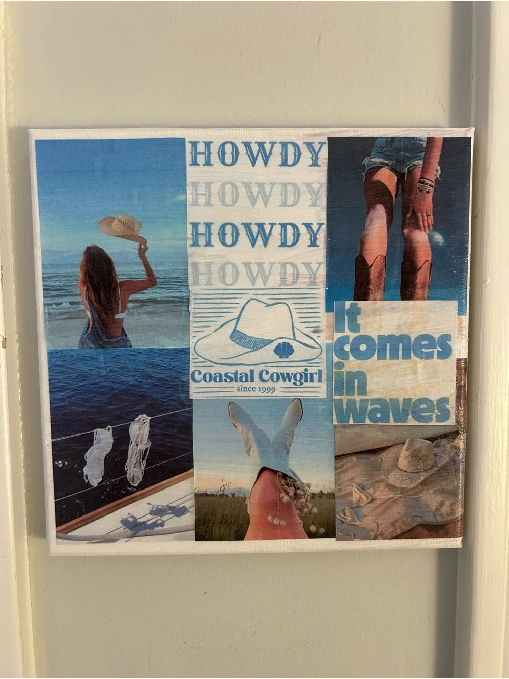 Coastal Cowgirl 'It Comes in Waves' Canvas Wall Art - Blue & Cream